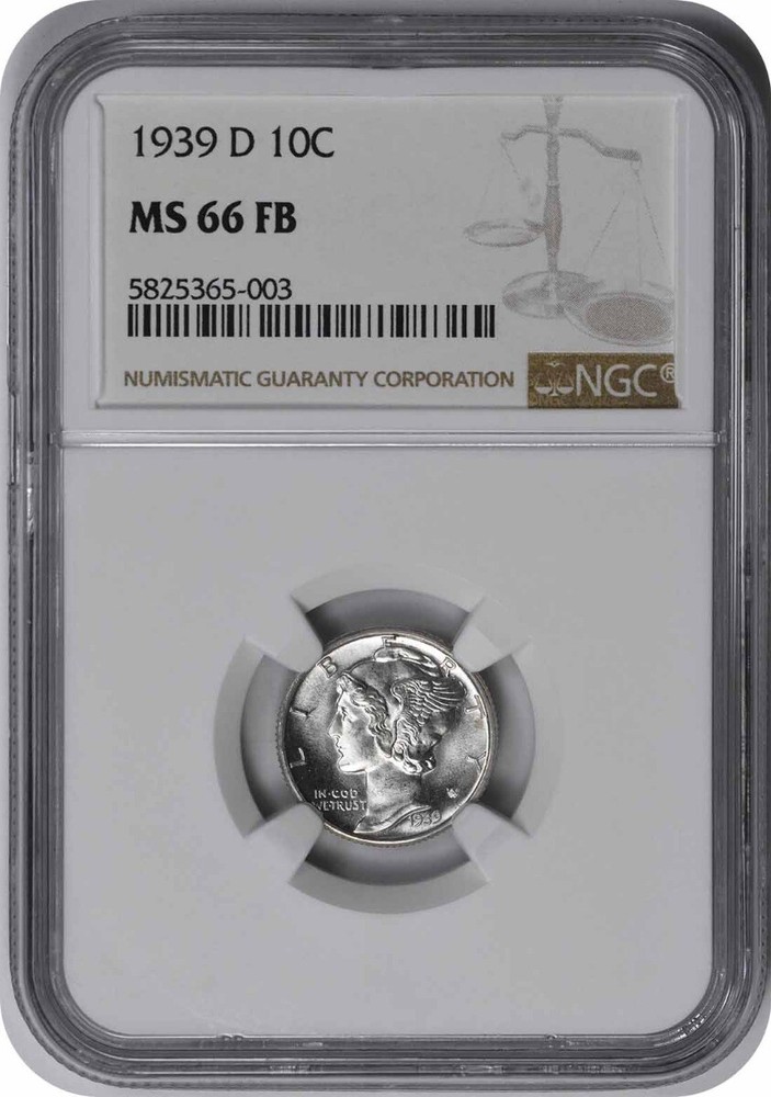 1939-D Mercury Silver Dime MS66FB NGC