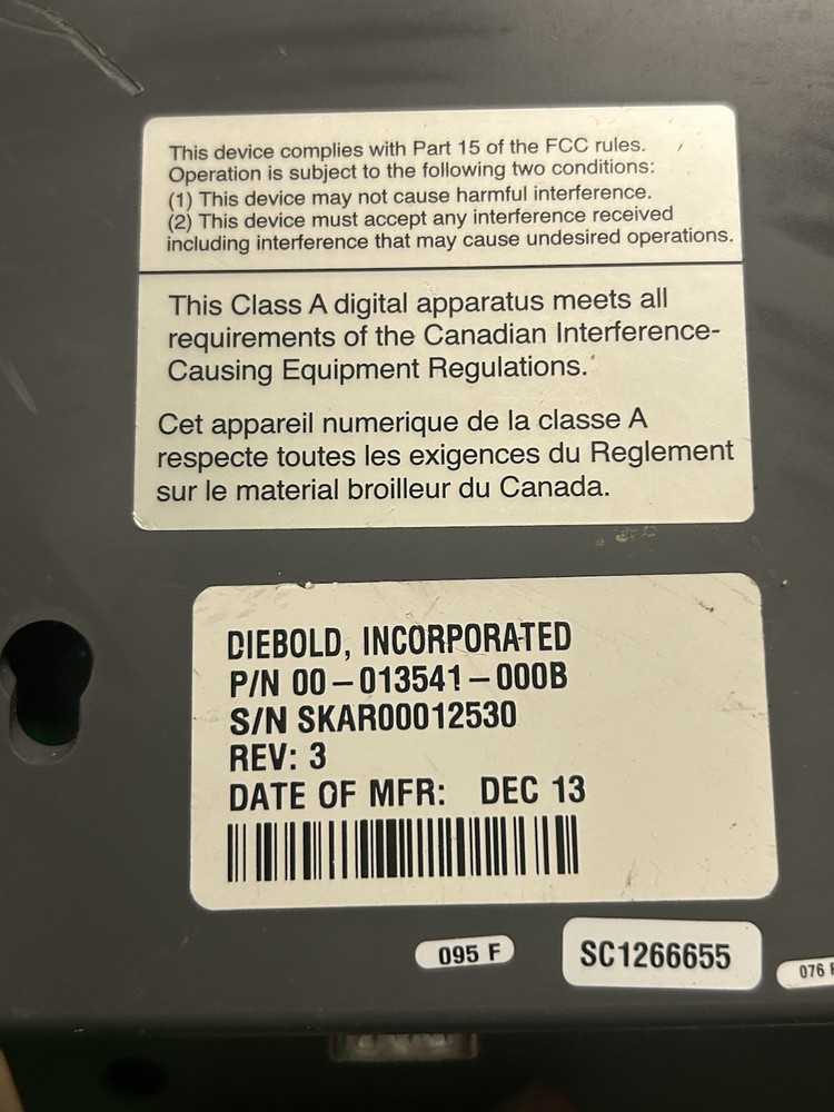 Diebold 00-013541-000B Audio System console Mic Microphone Not Tested