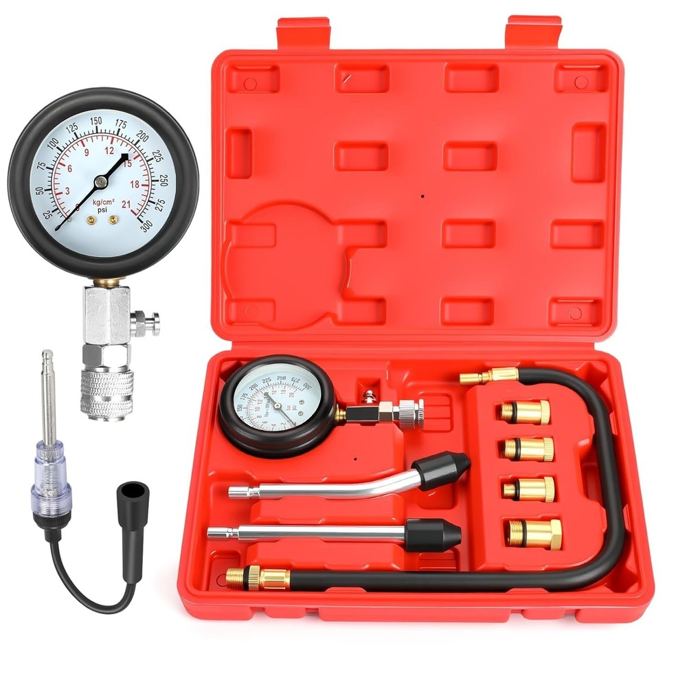 Versatile 9pcs Compression Tester & Spark Plug Tool - 300PSI for Auto/Motorcycle