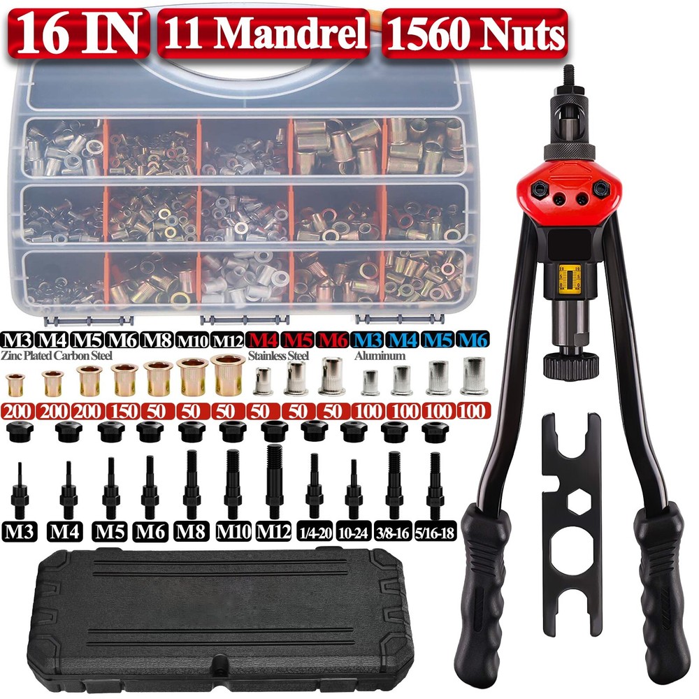 16'' Rivet Gun Kit Rivnut Thread Setting Tool Nut Setter NutSert Metric & inch