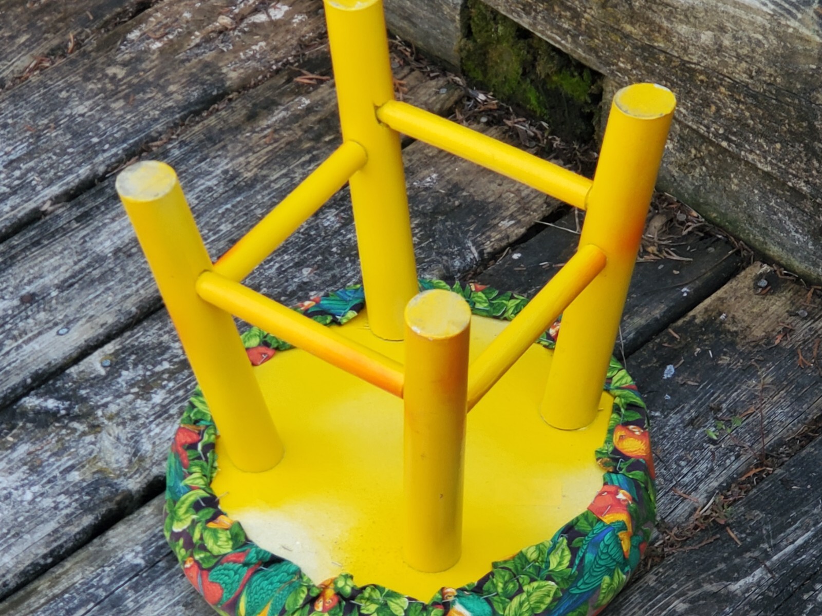 Parrot Jungle Paradise Love Birds Footstool Wood Base Colorful Hand Made As Is