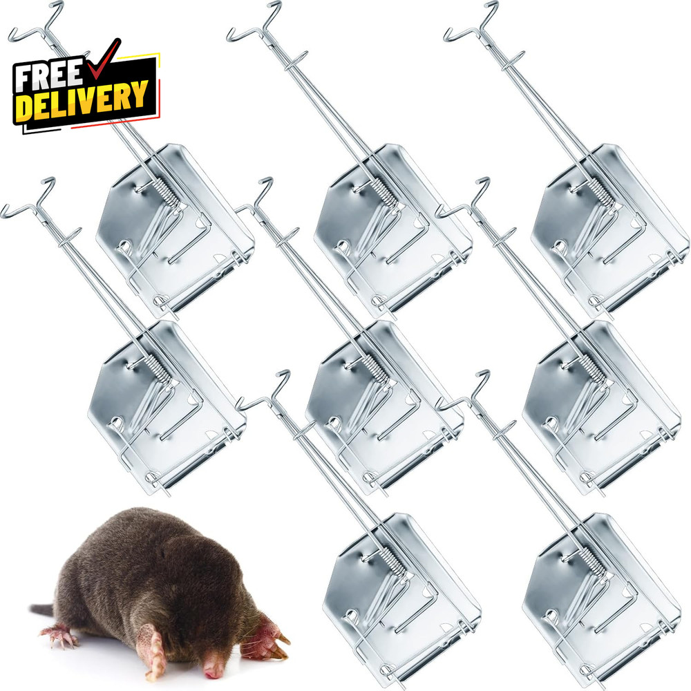 8-Pack Mole Gopher Trap Galvanized Steel Reusable Animal Trap Silver