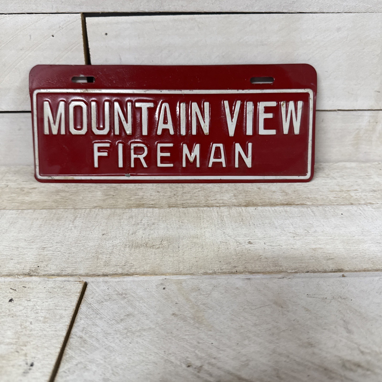 Vintage Mountain  View Fireman Metal  Tag/ Sign Man Cave Or Auto Fast Ship