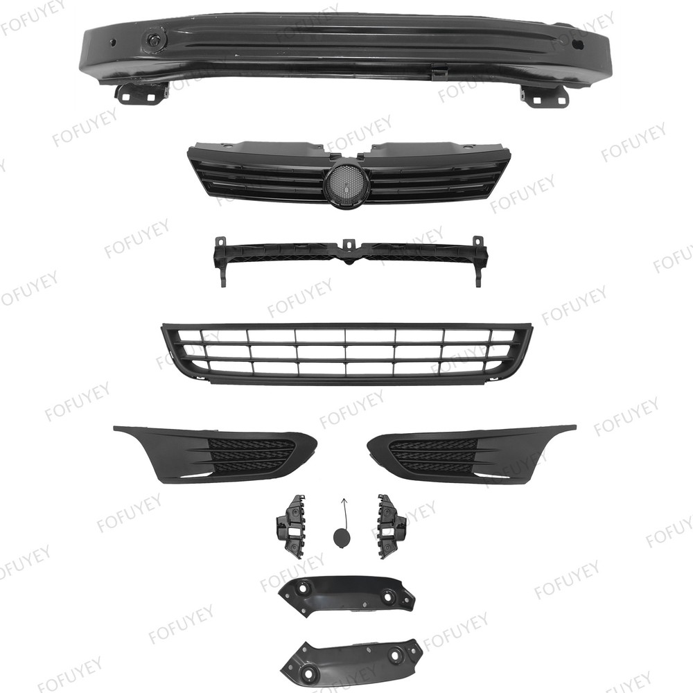 For Jetta 2011-14 Front Upper Lower Grilles/Bumper Reinforcement & Brackets Kit