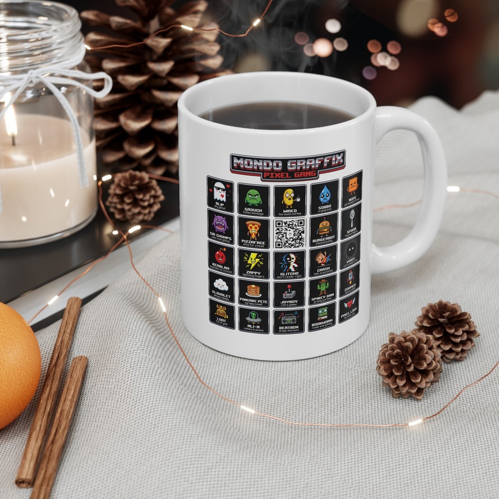 Pixel Ghost Logo Mug | Featuring MondoGraffix Pixel Gang 11oz