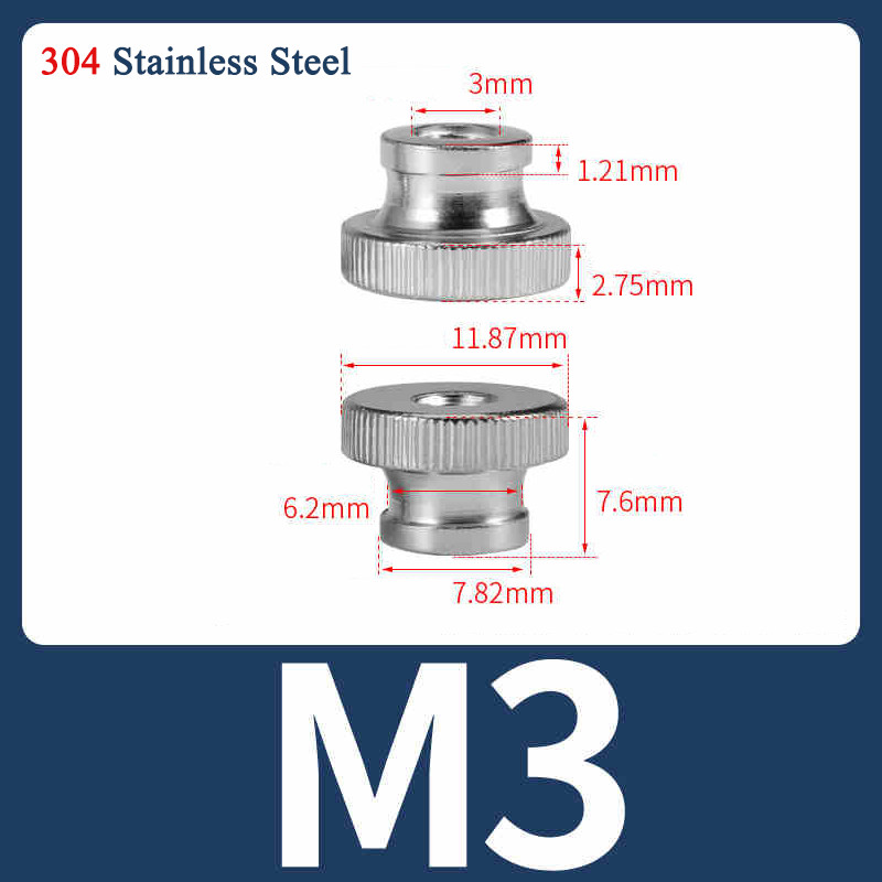 Knurled Hand Thumb Nuts Hand Grip Knobs Flat Head Through/Blind Hole M3-M12