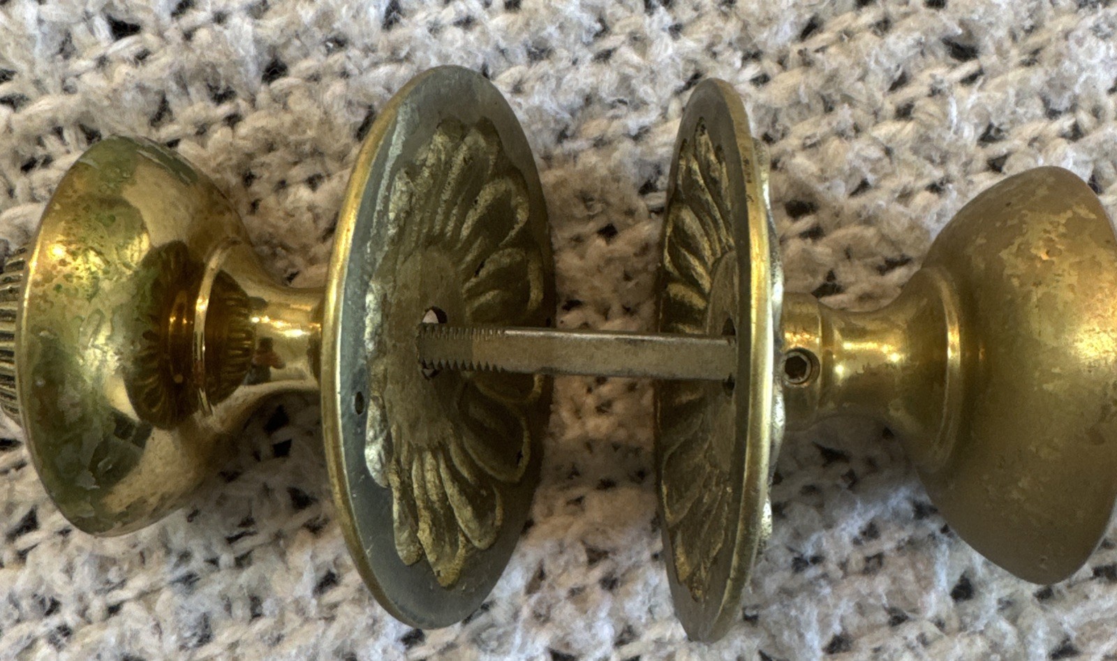 Vintage Ornate Solid Brass Door Knob, Portugal, Mid-Century, Floral Rosette