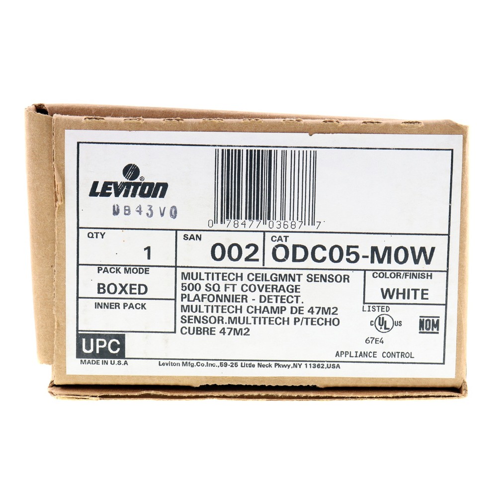 LEVITON ODC05-M0W MULTI-TECH CEILING MOUNT OCCUPANCY SENSOR, 500-SQFT, 24-VDC