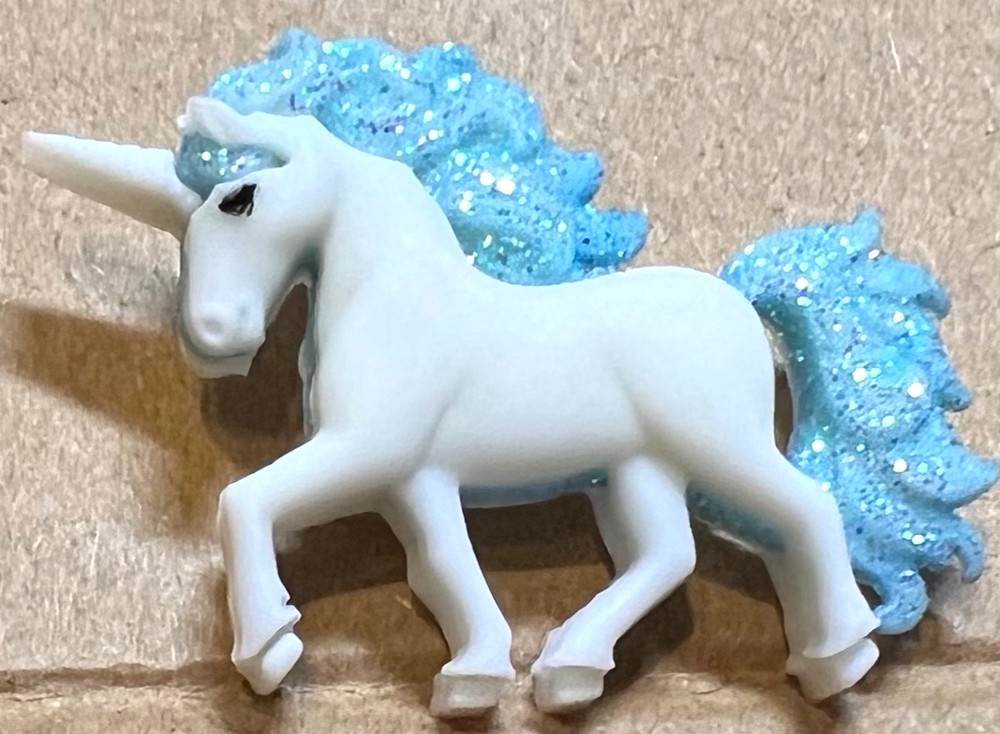 Lg 1 1/2” Nice 2 Pc 3D Plastic UNICORN Realistic Button Sparkly Mane Tail