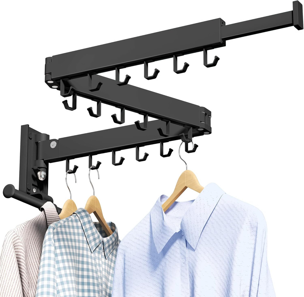 Folding Wall-Mounted Clothes Drying Rack for Laundry Room Organization