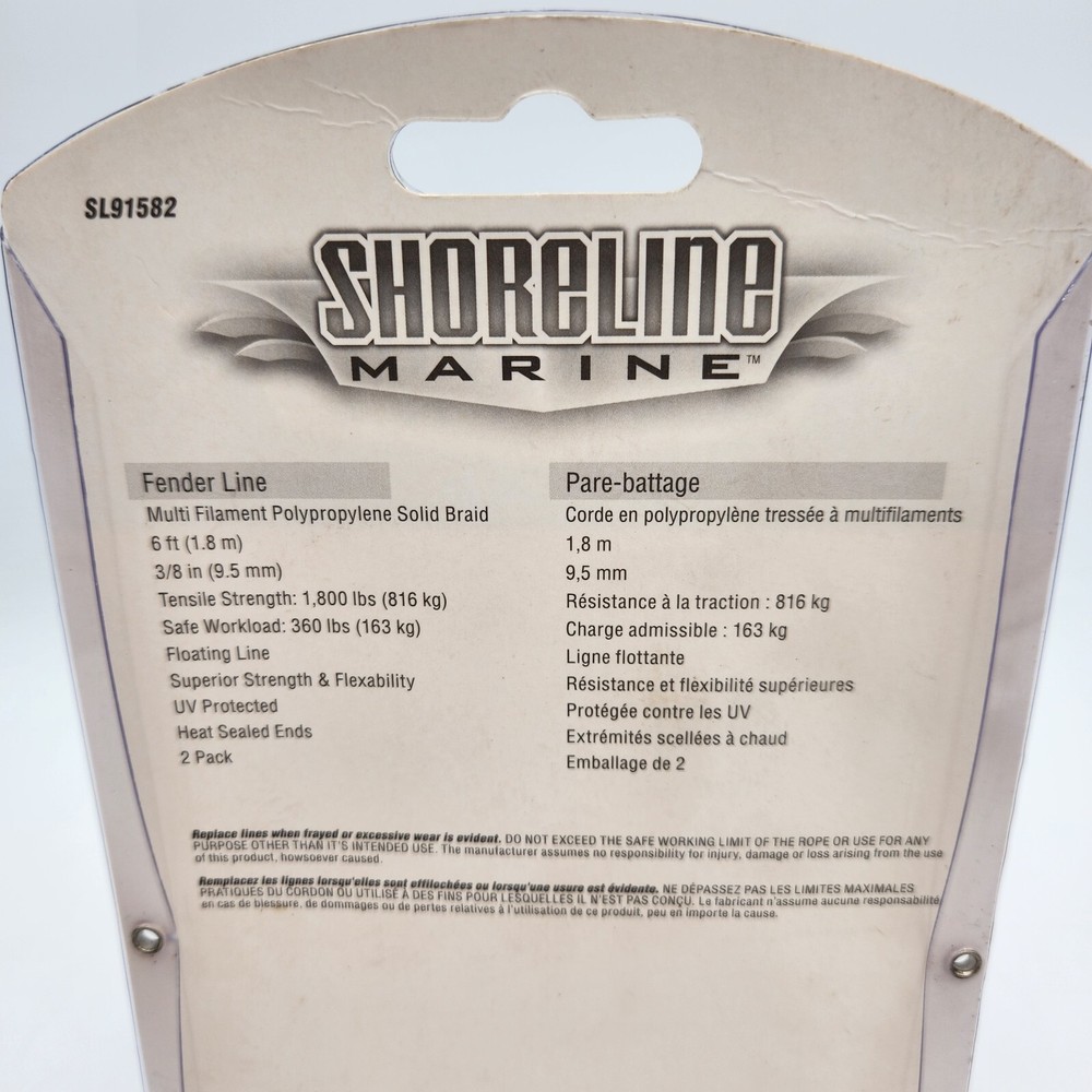 Shoreline Marine 2 Pack 3/8 Inch 6 Foot Solid Braid Polypropylene Fender Lines
