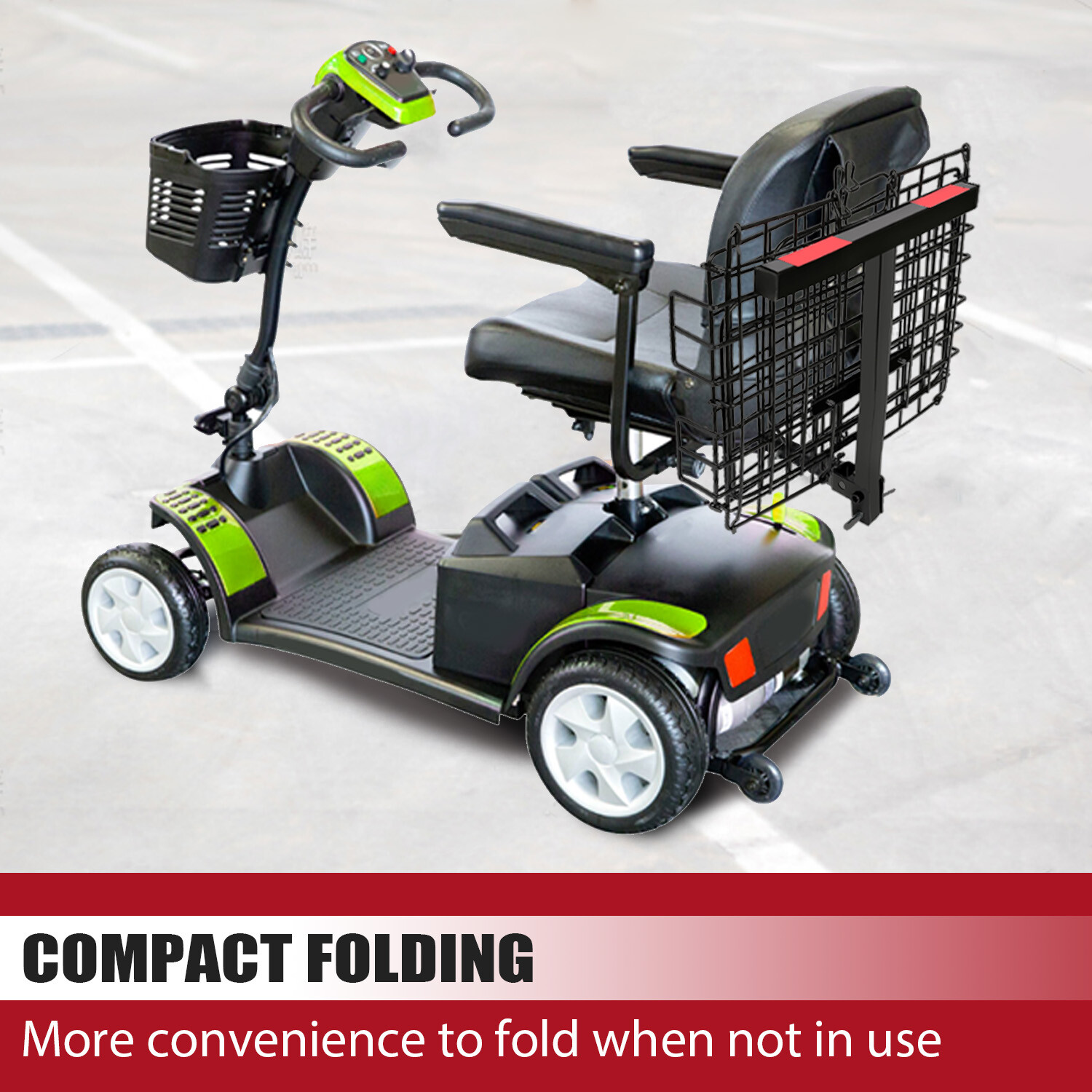 Folding Rear Basket Accessory For Mobility Scooters Power Chairs w/Hitch Receive