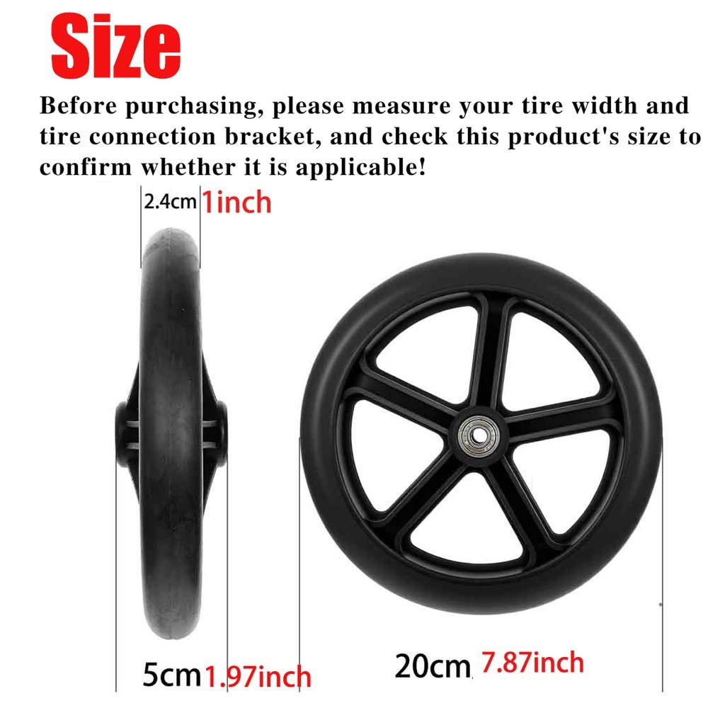 2Pcs 8 Inch Walker Wheels Replacement Solid Anti Slip Rollator Wheel Set Black