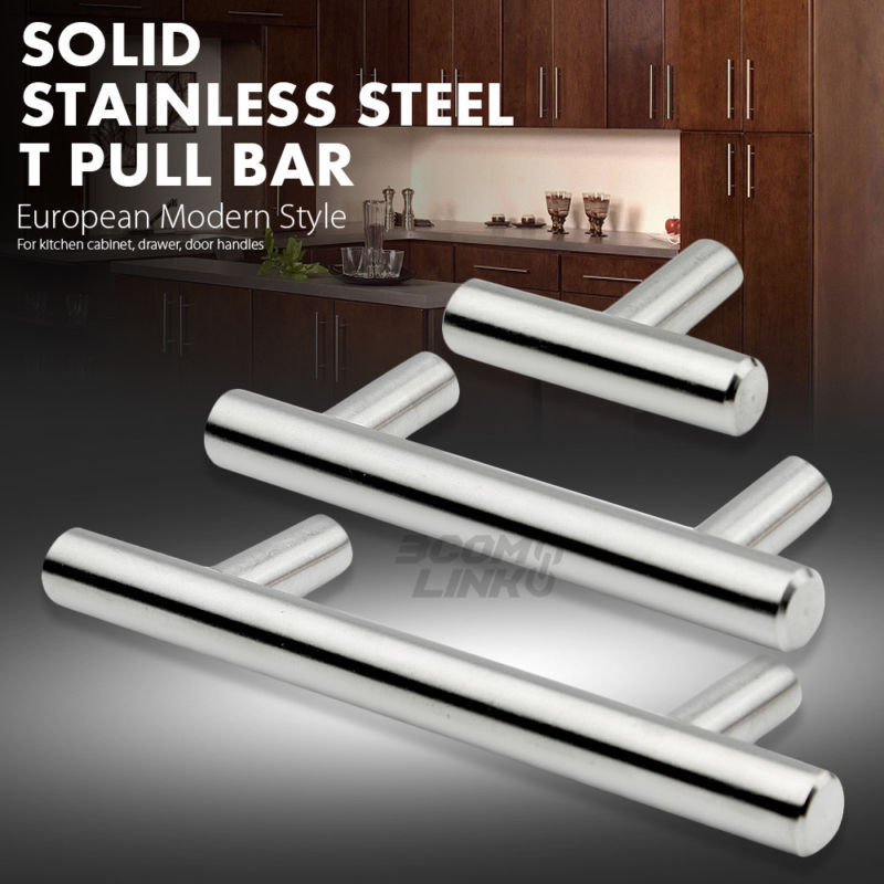 Stainless Steel T bar Modern Kitchen Cabinet Door Handles Drawer Pulls Knobs
