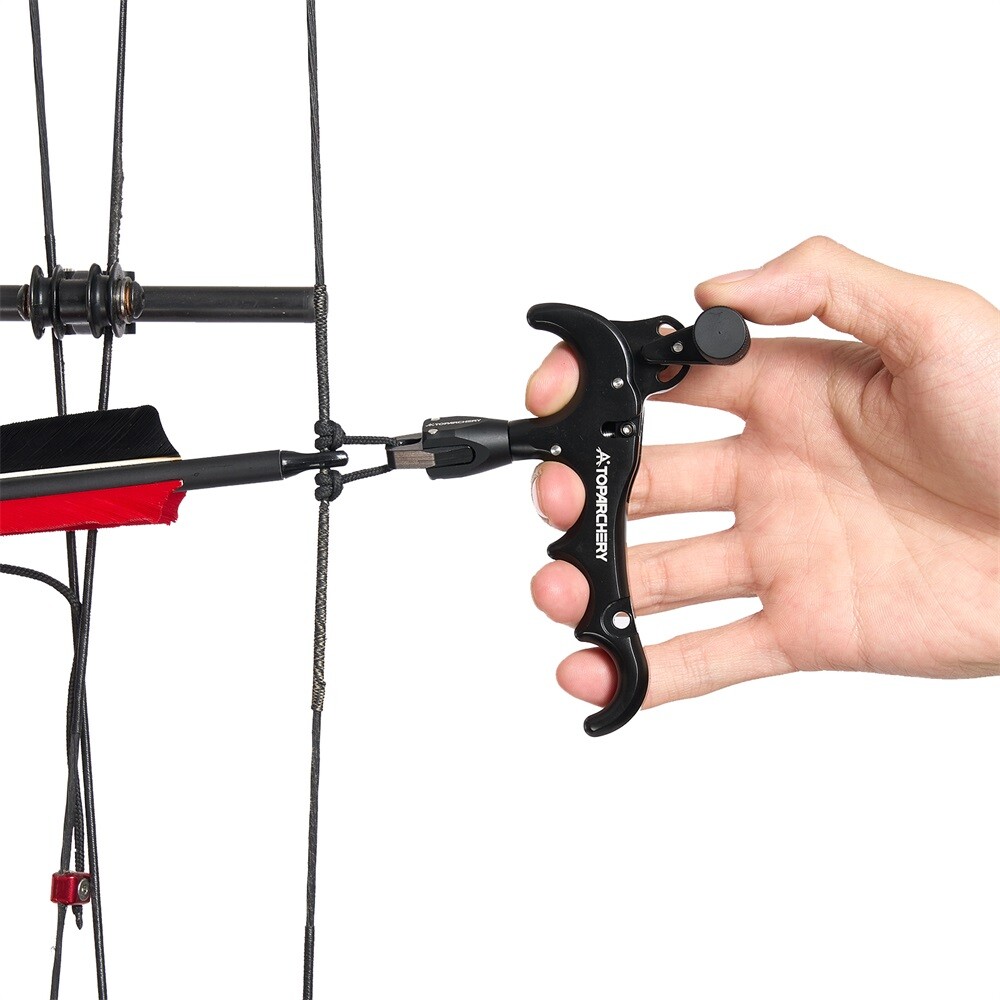 Adjustable 4-Finger Compound Bow Release Aid 360° Rotate Thumb & Wrist Straps