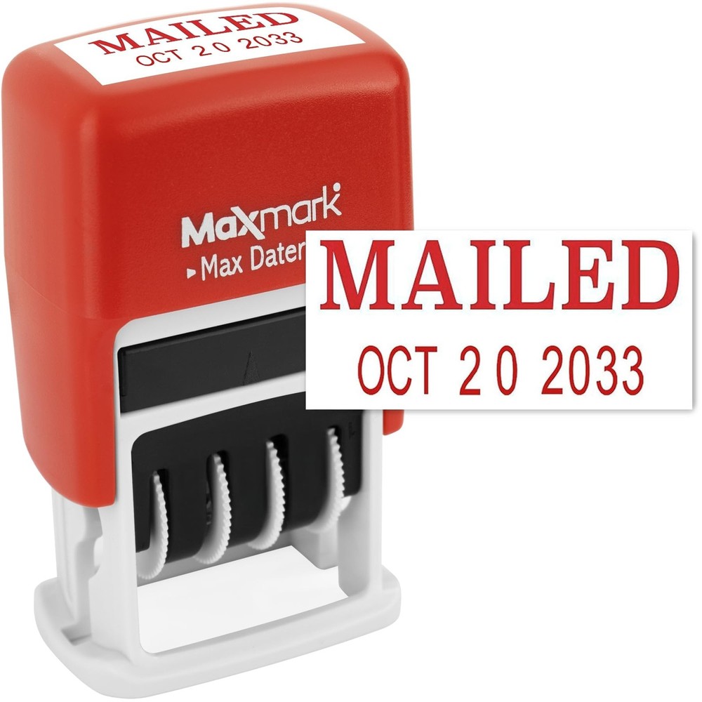 Self-Inking Rubber Date Office Stamp with MAILED Phrase & Date - RED Ink Max ...