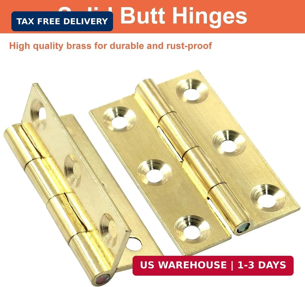 Piutouyar 8 Pack Butt Hinge 1.5 Inch Mini Solid Brass Hinges for Small Cabinet,