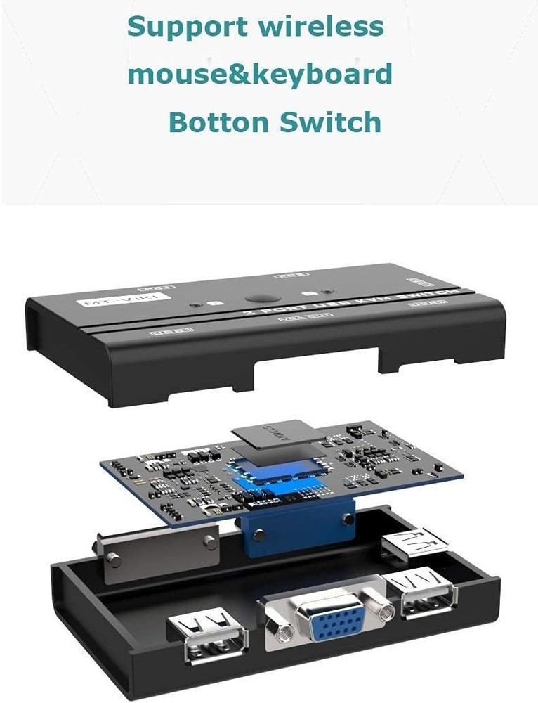 2 Port USB VGA KVM Switch for Dual Computer Use - Easy Push Button Control