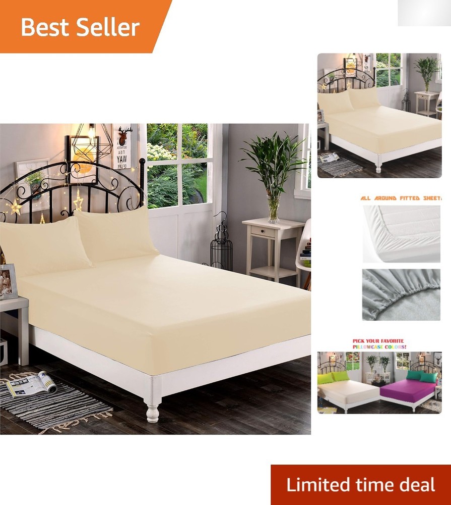 1-Piece King Fitted Sheet - Soft Microfiber, Wrinkle-Resistant, Cream
