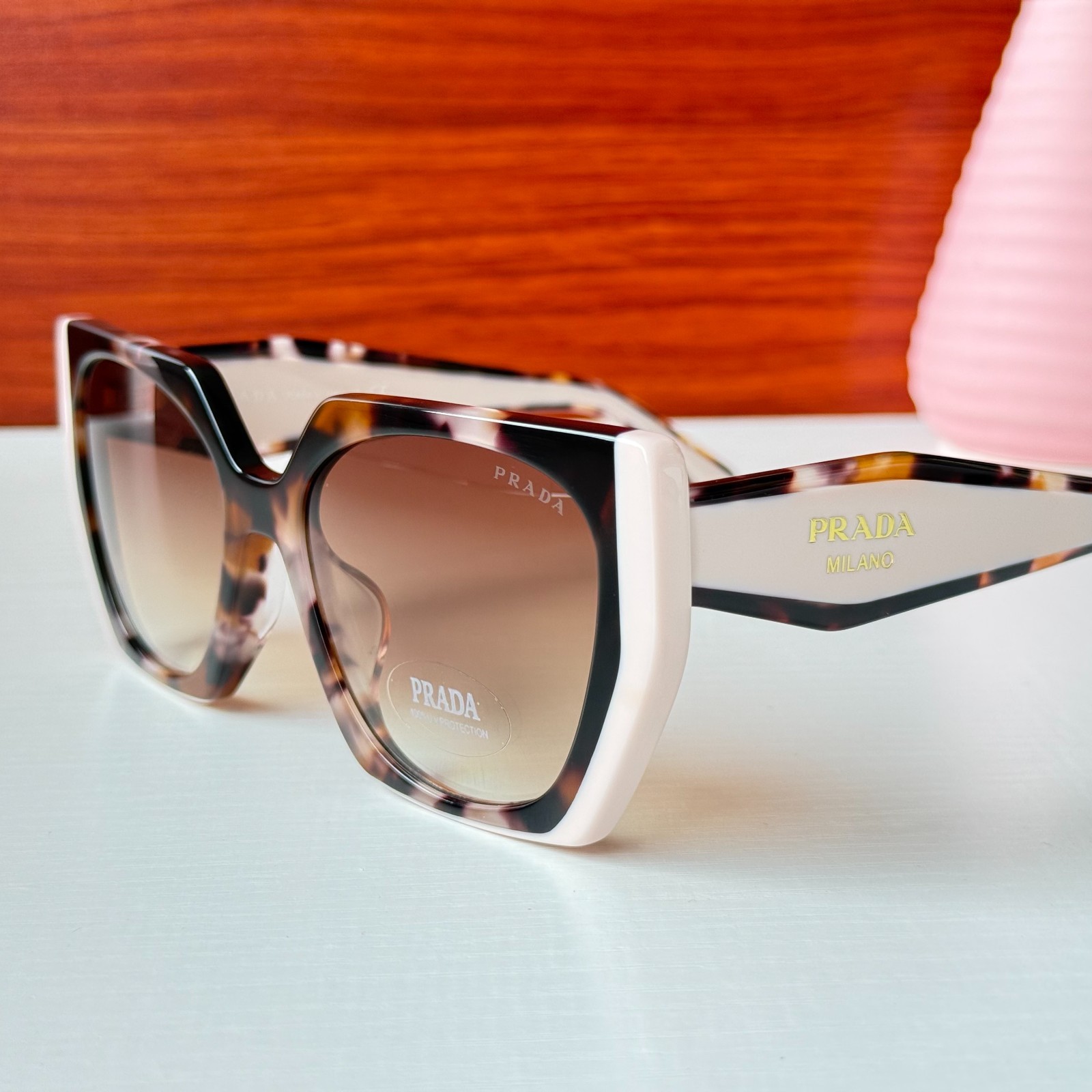 Prada SPR15W Tortoiseshell Pink Oversized Square 54-19-140 Sunglasses