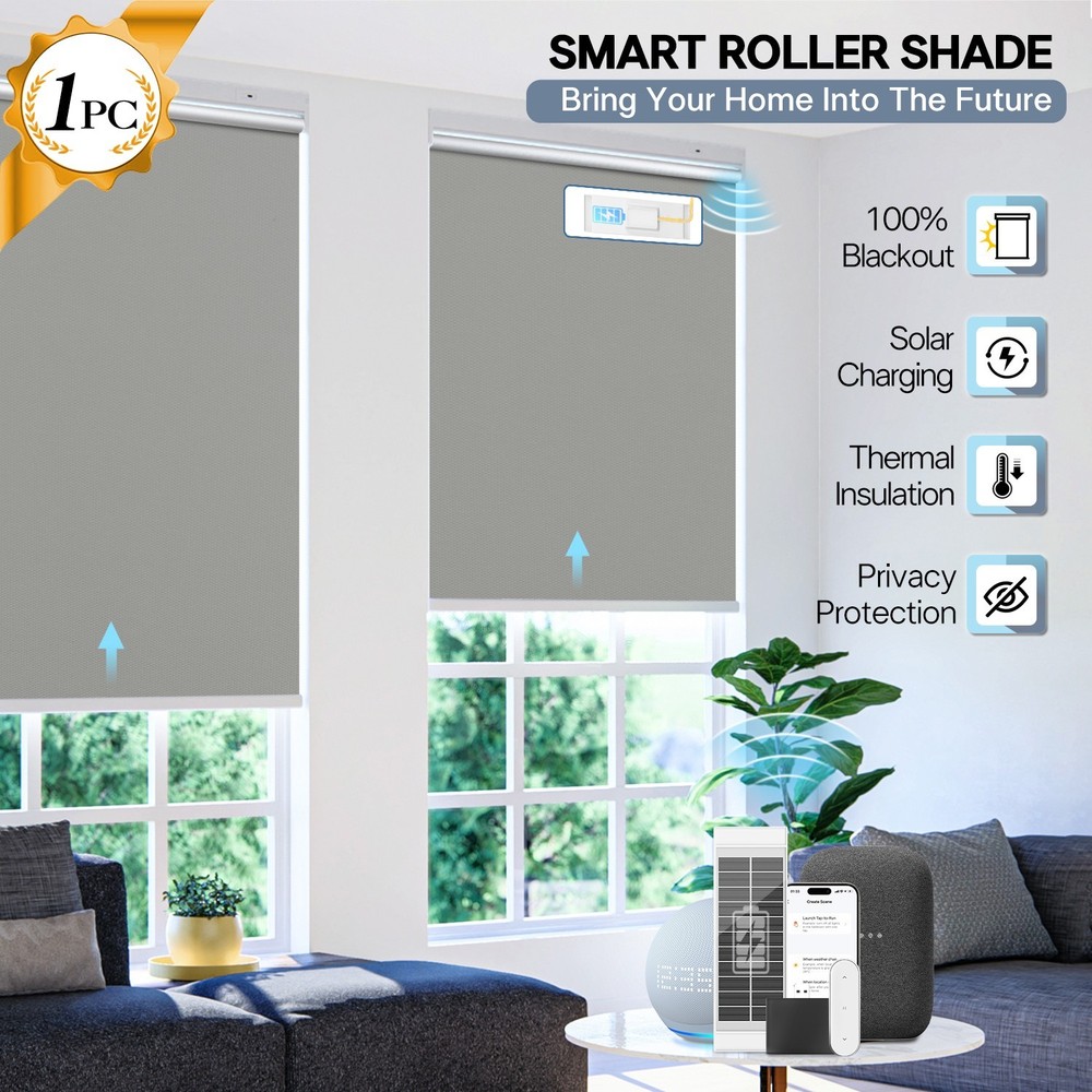Motorized Roller Blinds with Remote Control【Solar Panel Included】 total blackout