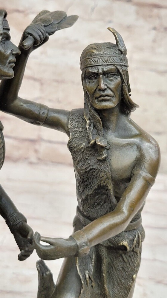 Handcrafted Two Indian Warrior Dancing Over the Fire Bronze Sculpture Artwork