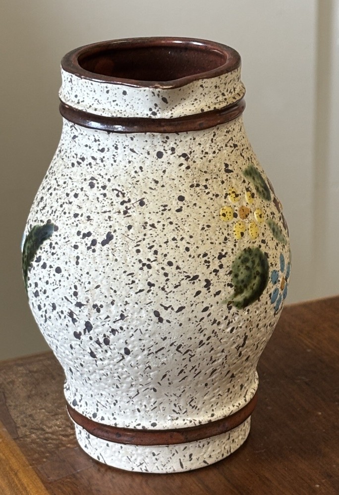 Stoneware Pottery Pitcher With Painted Flower Design