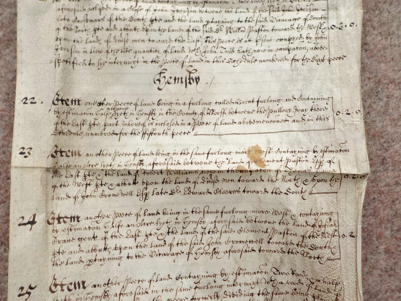 1657 Scratby Norfolk 17th century Vellum Deed Indenture detailed Vellum Schedule