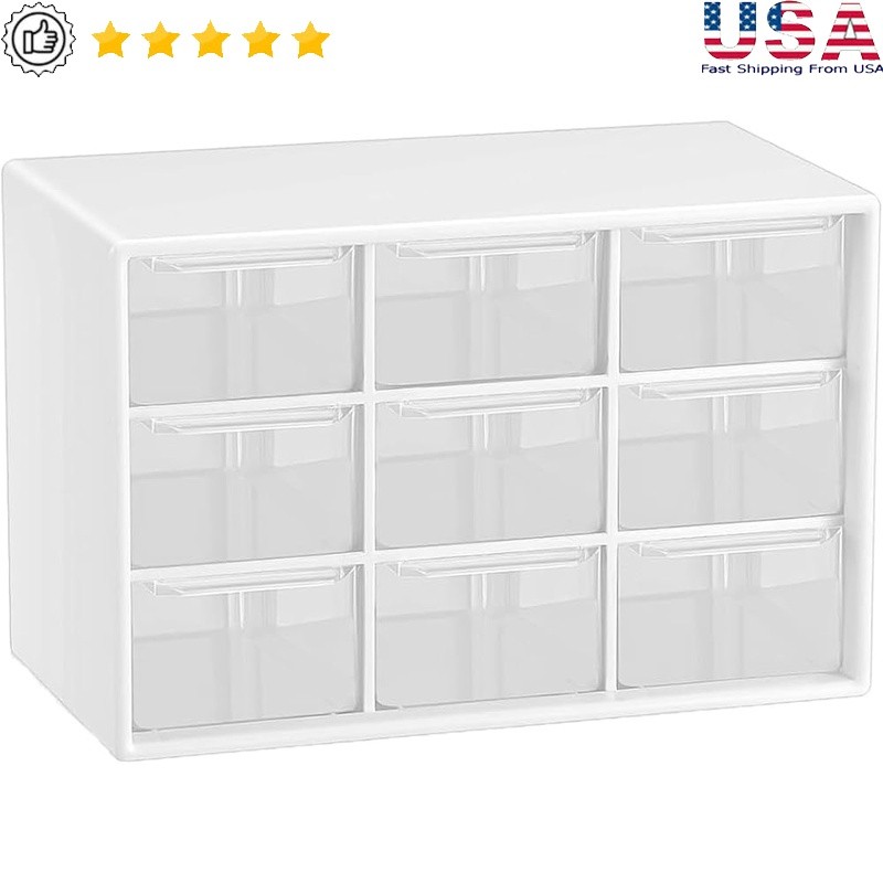 Mini Drawer Organizer Transparent Wall Mountable 9 Compartment Plastic Storage