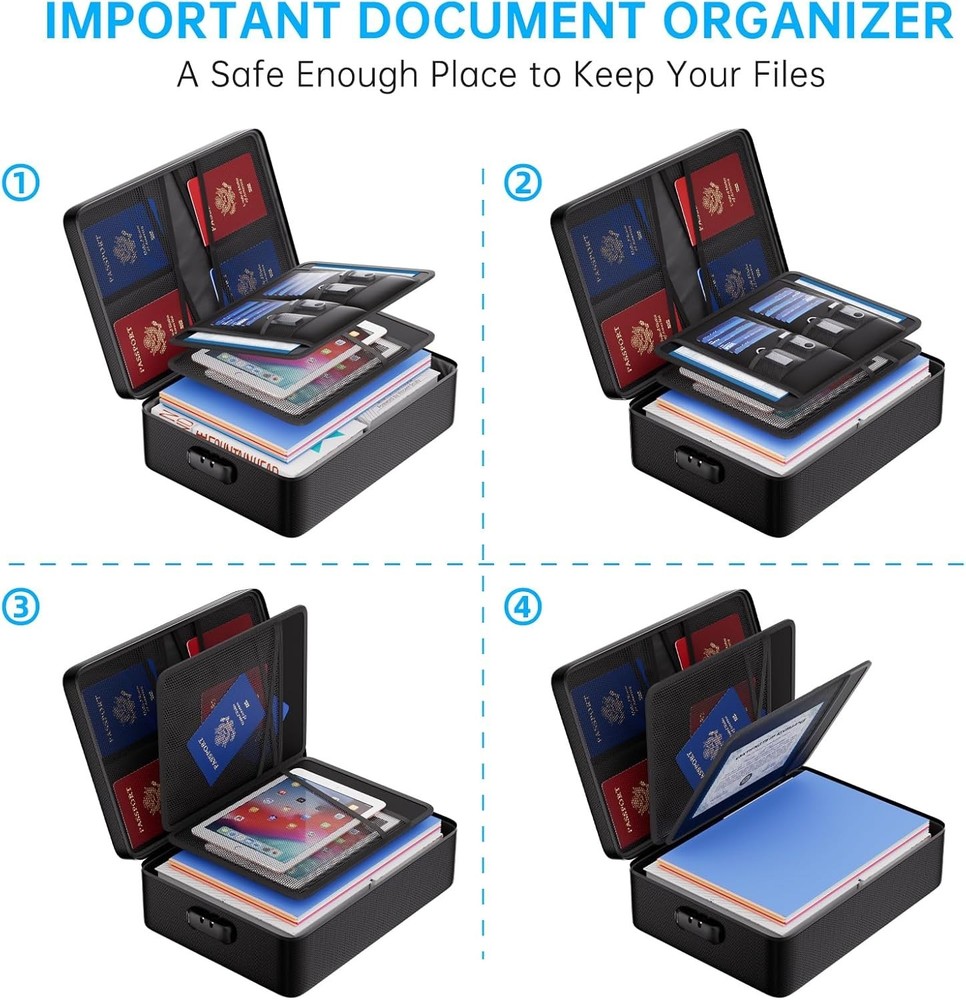 Fireproof Document Bag with Lock, 5 Layers Protection