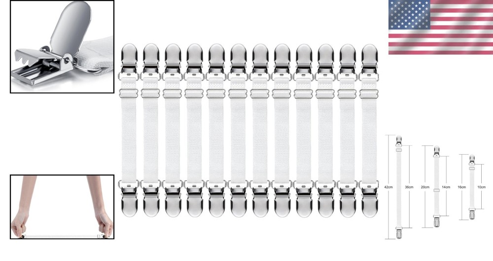Bed Sheet Clips Straps Adjustable Mattress Corner Holders 12 Pcs White