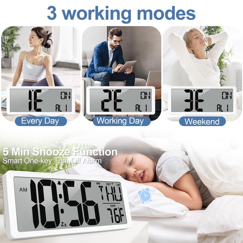Atomic Clock 15" Digital Wall Clock Battery Operated Atomic Wall Clock Large ...