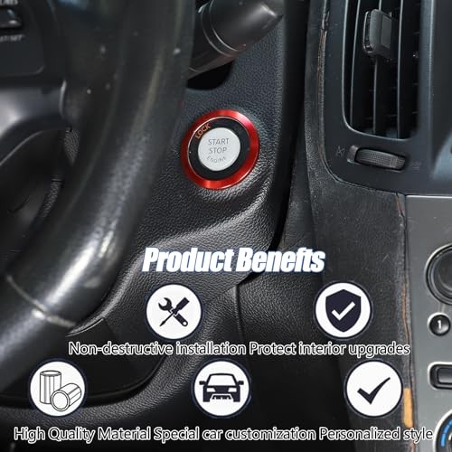 Car Engine Start Stop Button Cover Compatible with One click to start ring red