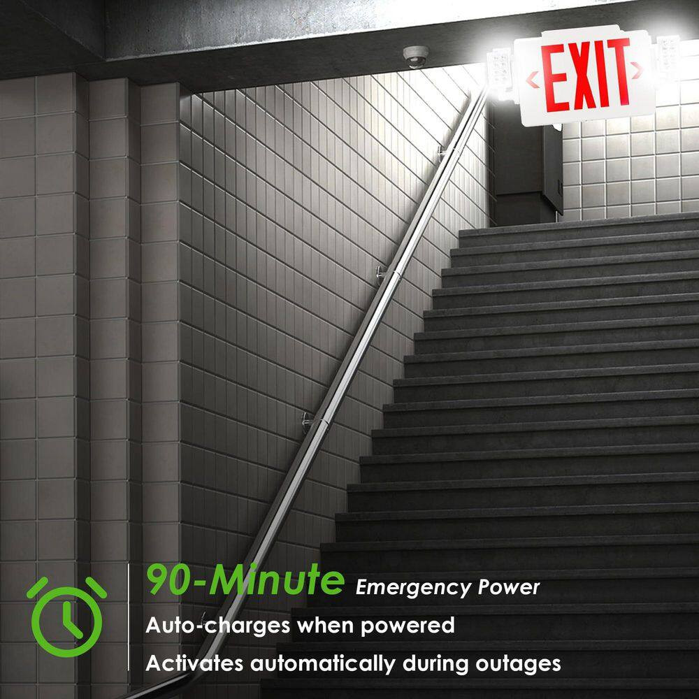 2-Pack LED Combo Exit Sign with Emergency Light 2 Adjustable Heads Double Face R