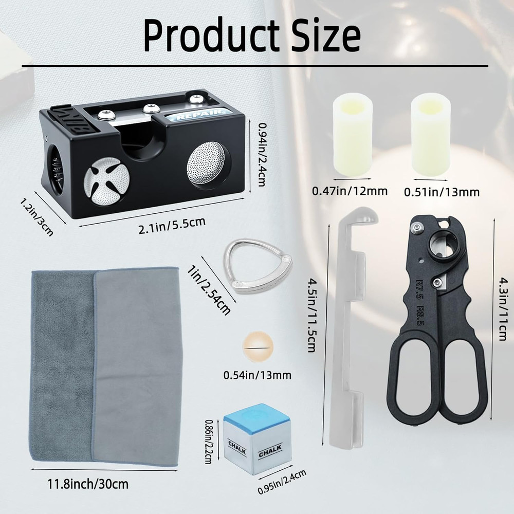 38-Piece Pool Cue Tips Replacement Kit with Shaper Tools and Accessories