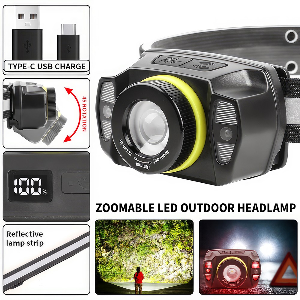 Super Bright LED Zoom Headlamp USB Rechargeable Headlight Head Torch Flashlight