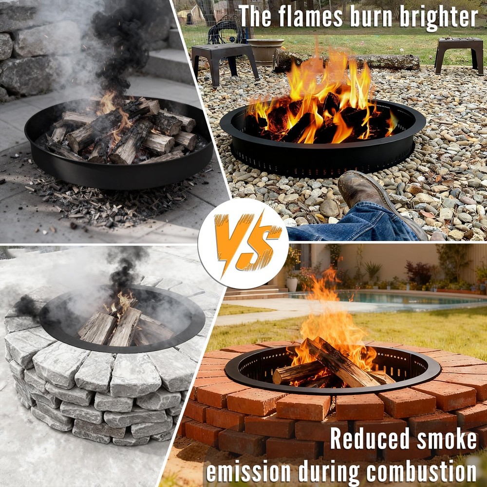 Smokeless Fire Pit Ring Insert - 36 Inch Outdoor Fire Pit Liner with Airflow ...