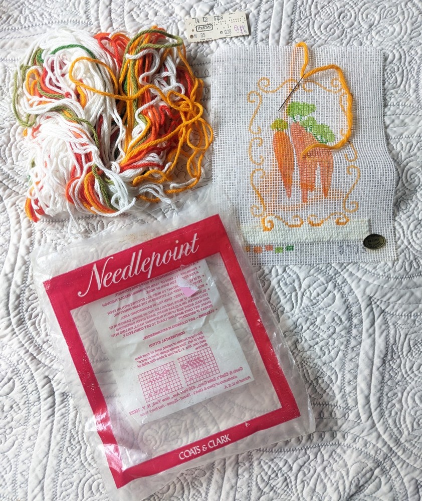 Vtg Coats & Clark Orange Carrots Needlepoint Canvas Spring Easter Art Partial**