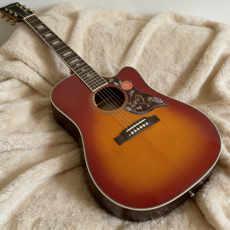 Cutting acoustic electric guitar hummingbird cherry burst pickups bone nut