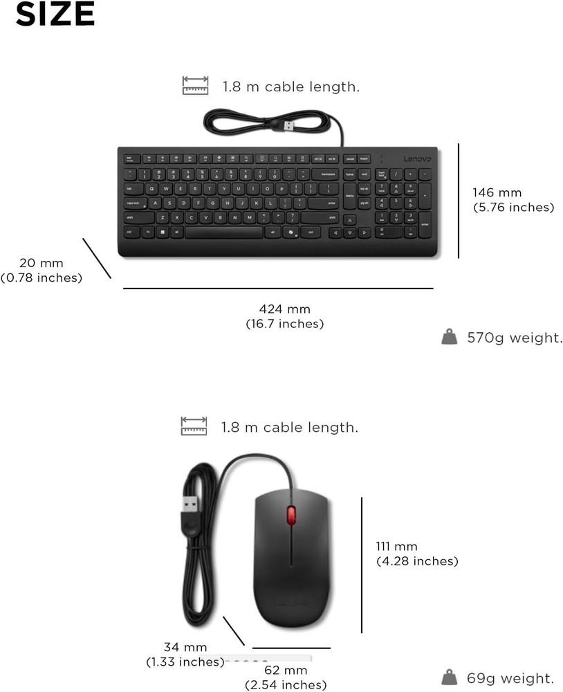 Lenovo Essential Wired Keyboard & Mouse Combo US English