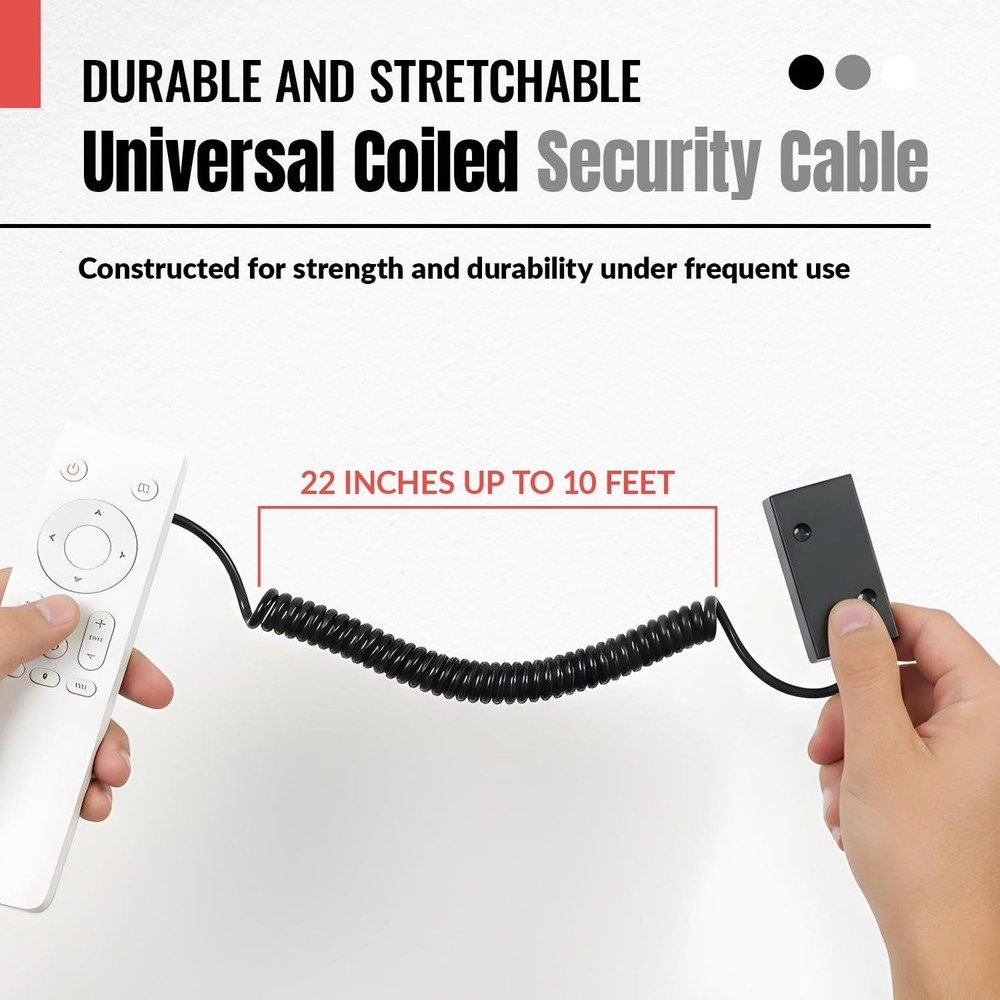 Universal Coiled Security Cable Bulk Pricing Available - Remote 1 Pack, Black