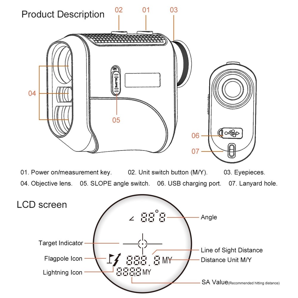 Golf Rangefinder ±0.5 Yd Accuracy -Rechargeable Laser Golf Range Finder