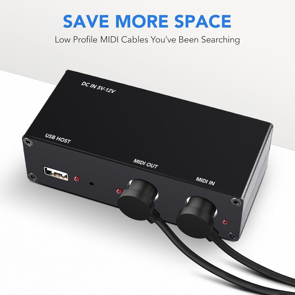 4 Pack Premium Right Angle MIDI Cable 1FT Low Profile for Saving Space MIDI C