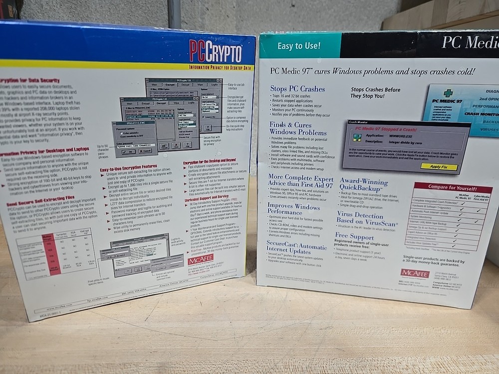 Vintage McAfee Lot 2 Pack PC Crypto + PC Medic 97 CD Computer Software 90s NEW