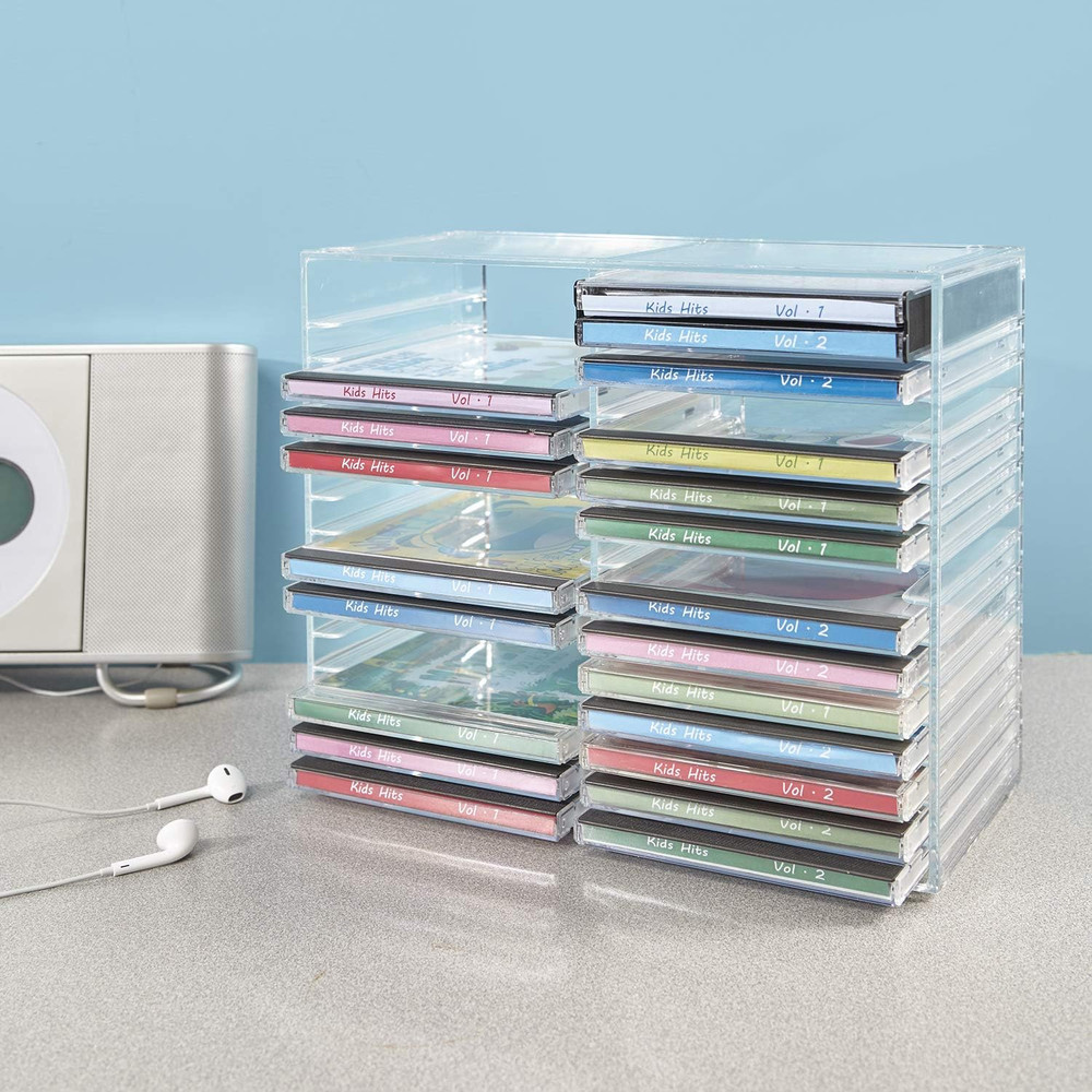 Stori Stackable Clear Plastic CD Organizer with Rubber Feet | Rectangular Jewel