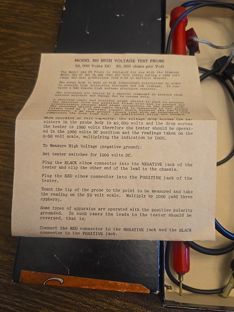 Simpson Model 260 High Voltage Test Probe 50Kv.