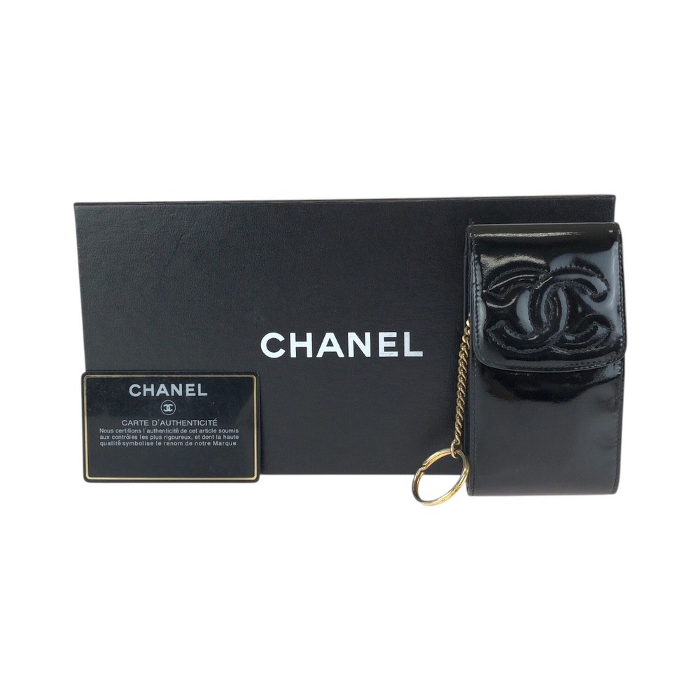 CHANEL COCO Mark Small item case, cigarette case, Black Gold Hardware enamel CC