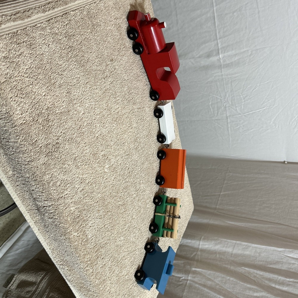 Vintage Wooden Train Set Five Interchangeable Pieces Brightly Colored