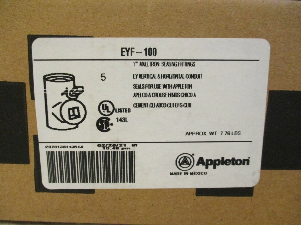 APPLETON EYF100 1" EXPLOSION PROOF SEAL OFF EYS CROUSE HINDS EYS31