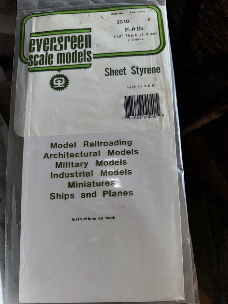 Evergreen 9040 2 Sheets Styrene Plastic Plain Sheet 0.040"x 6"x 12"